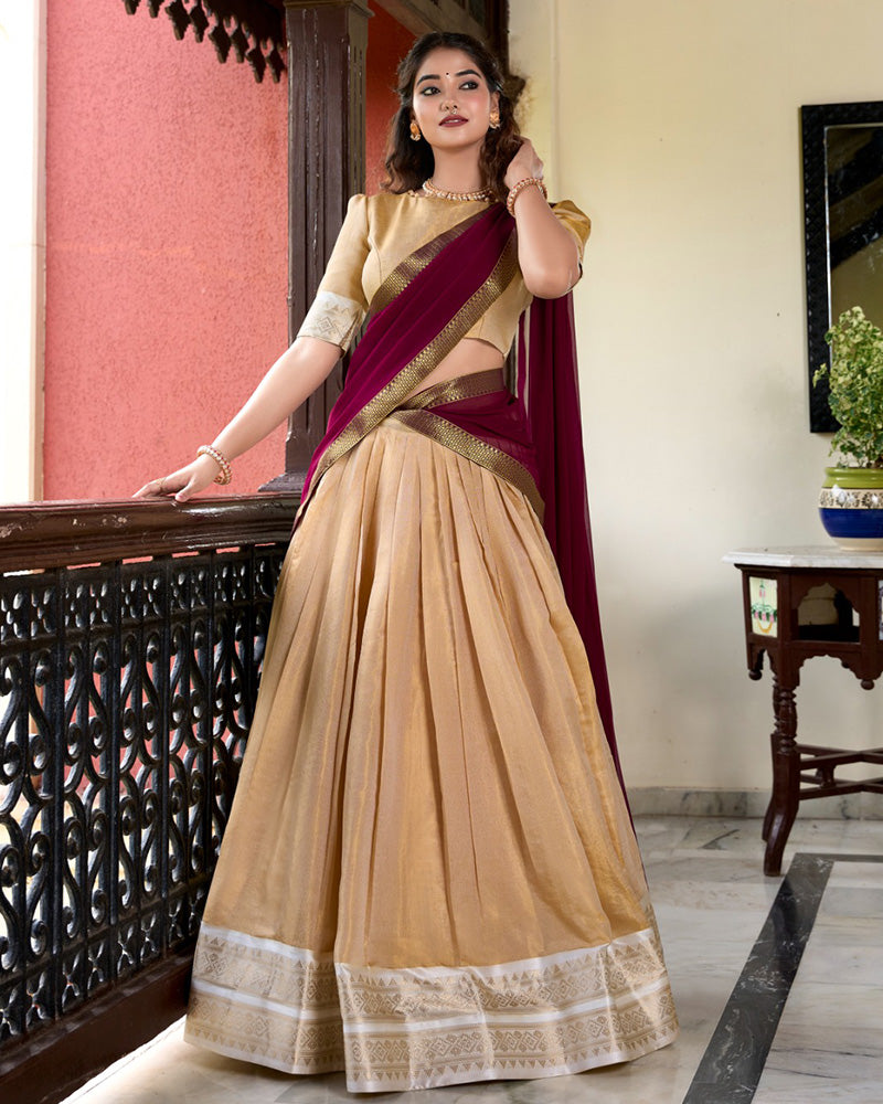 Cream Color Kanchipuram Designer Lehenga Choli