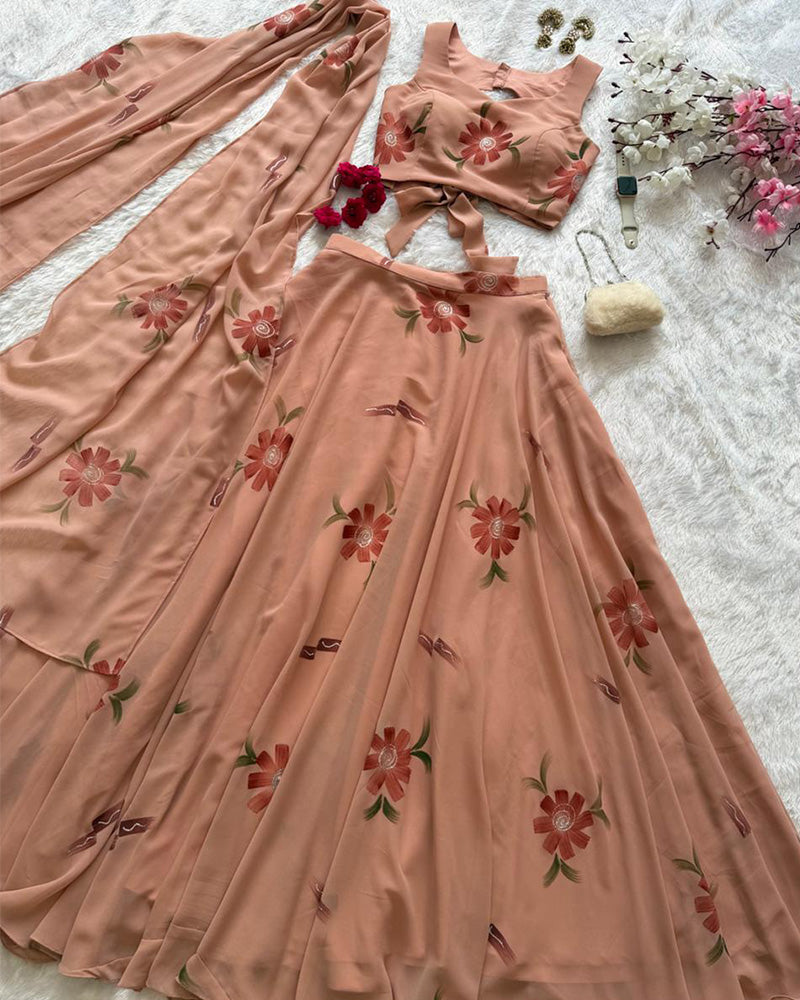 Dusty Rose Color Pure georgette Floral Printed Lehenga Choli