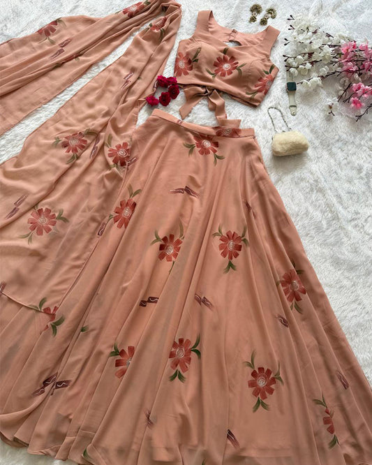 Dusty Rose Color Pure georgette Floral Printed Lehenga Choli