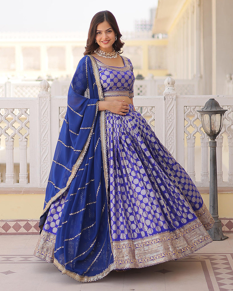 Blue Color Pure Viscose Jacquard Lehenga Choli