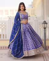 Blue Color Pure Viscose Jacquard Lehenga Choli