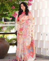 Cream Colour Banarsi Soft Silk Saree