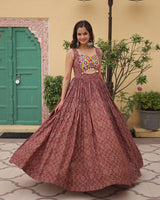 Maroon Color Cotton Printed Navratri Gown