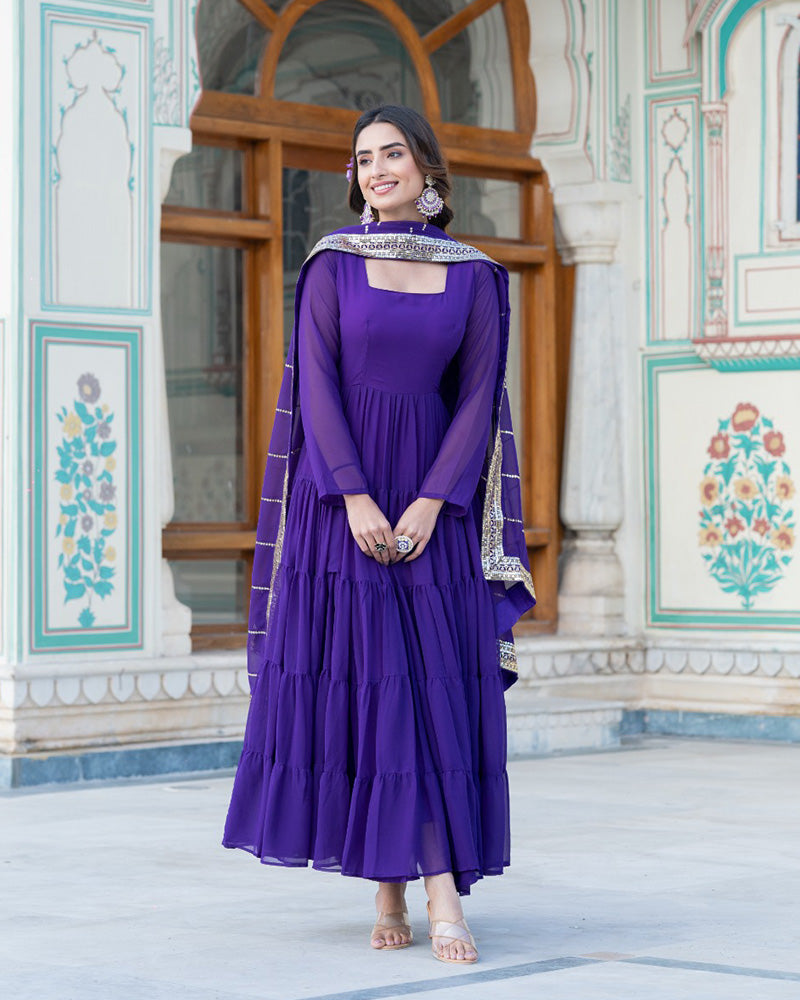 Purple Color Five layer Georgette Anarkali Gown With Dupatta