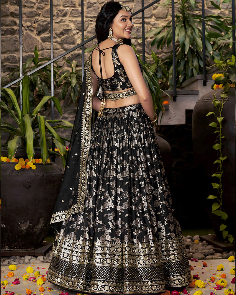 Black Color Dola Silk Jacquard Lehenga Choli