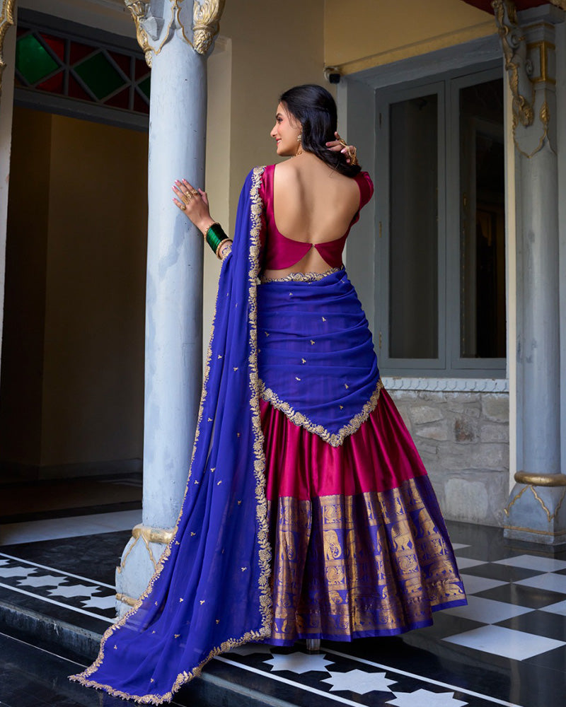 Pink Color Narayan Pattu Silk Designer Half Saree