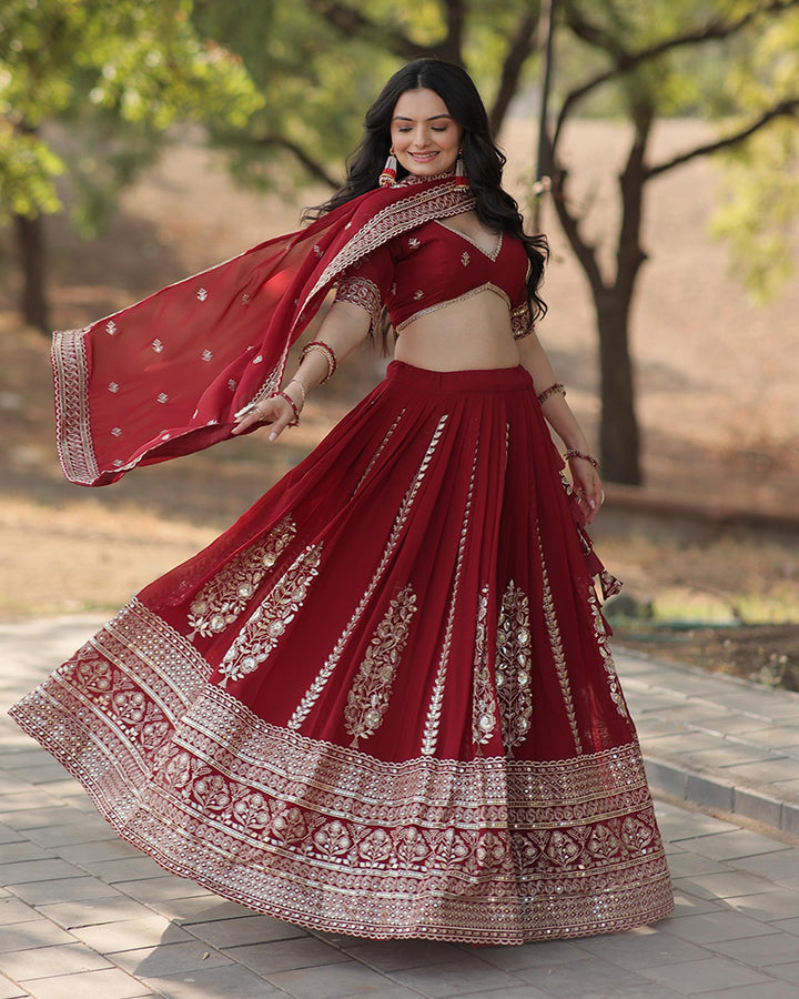 Red Color Designing Blooming Lehenga Choli