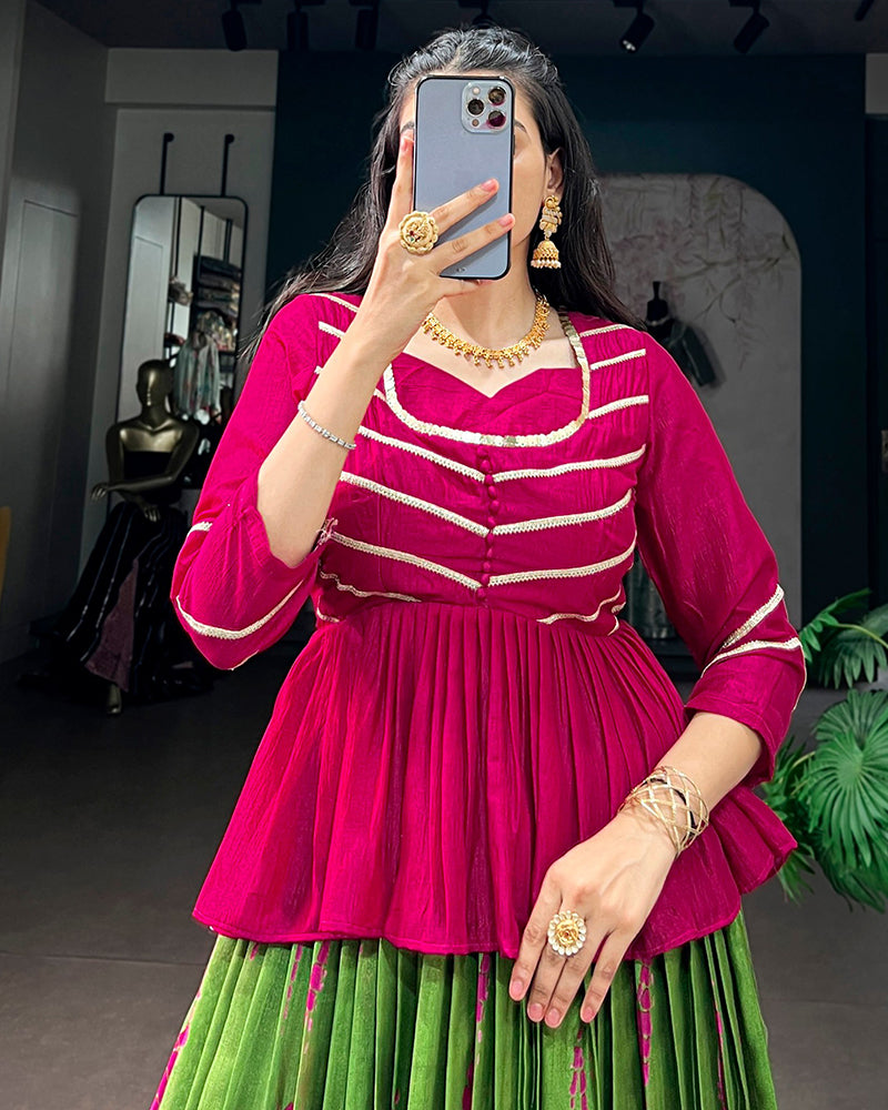 Pink Color Dola Silk Shibori Printed Lehenga Choli