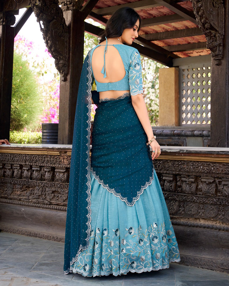 Sky Blue Color Silver Glossy Embroidered Lehenga Choli