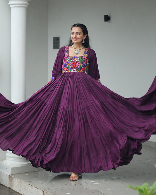 Wine Color Rayon Navratri Gown