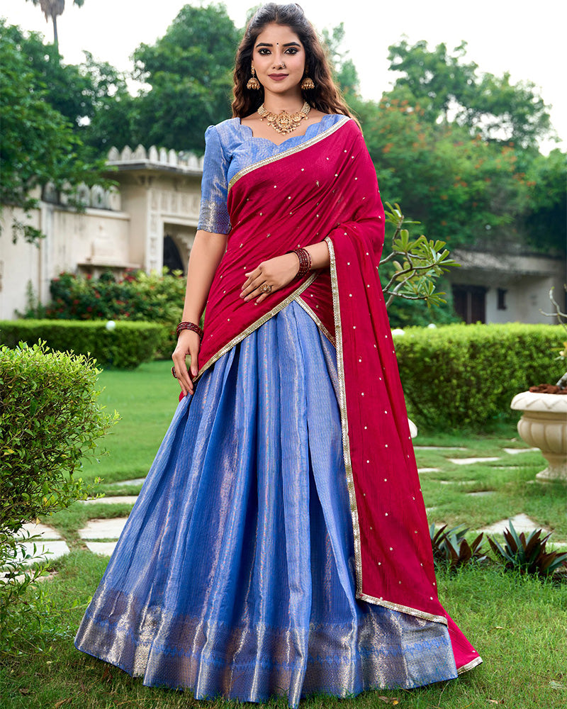 Blue Color Kanchipuram Designer Lehenga Choli