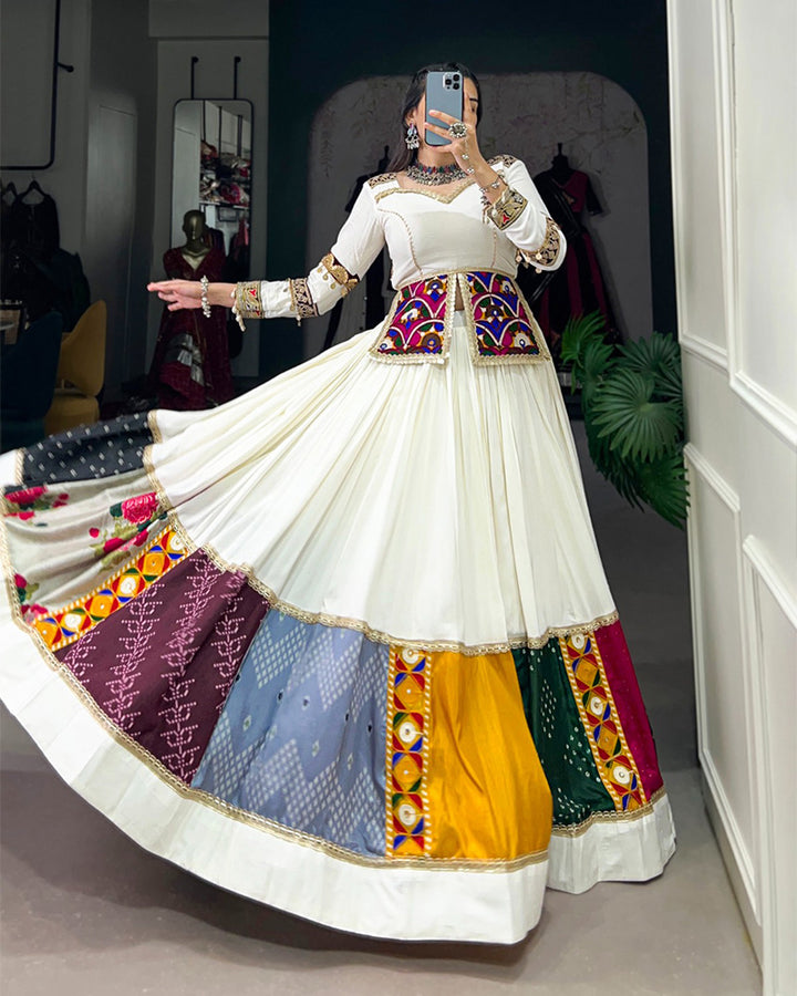 White Color Pure Rayon Navratri Lehenga Choli