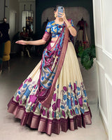 Off-White Color Jacquard Dola Silk Printed Half Saree