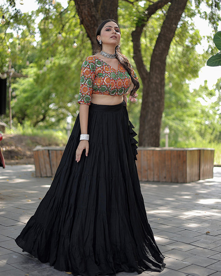 Black Color Rayon Full Flair Navratri Lehenga Choli