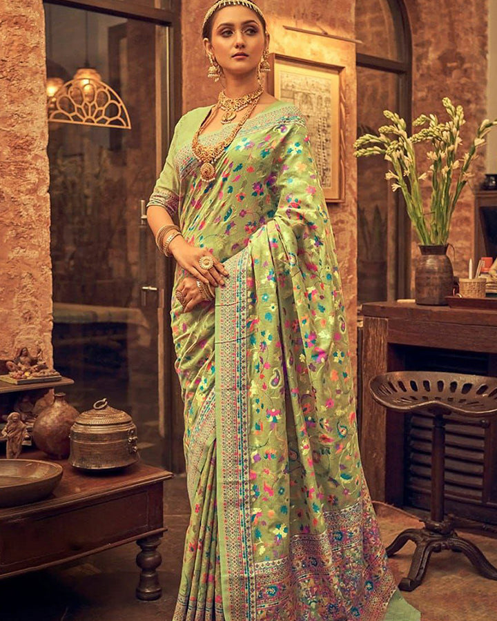 Heavy designer Pista Colour Banarsi Soft Silk Saree