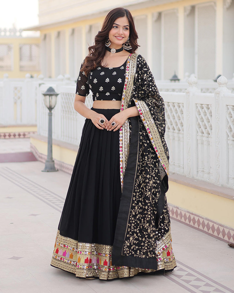 Black Color Georgette Sequence Embroidered Lehenga Choli