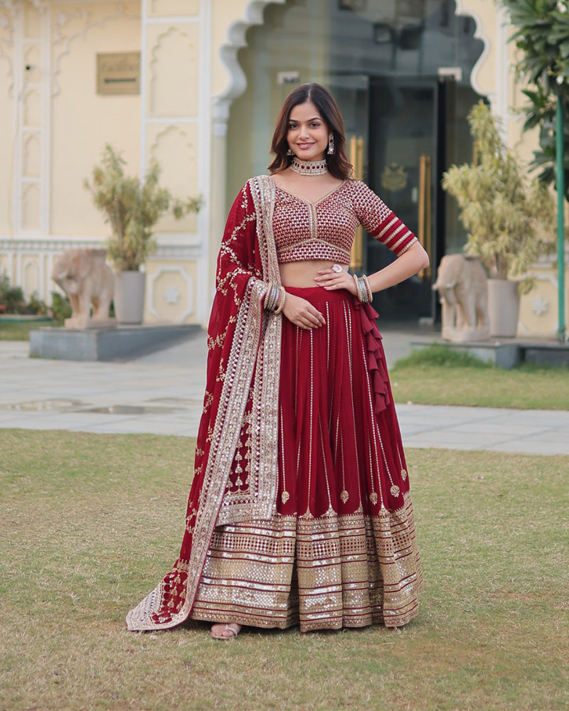 Wedding Wear Maroon Color Designer Blooming Semi stitched Lehenga Choli
