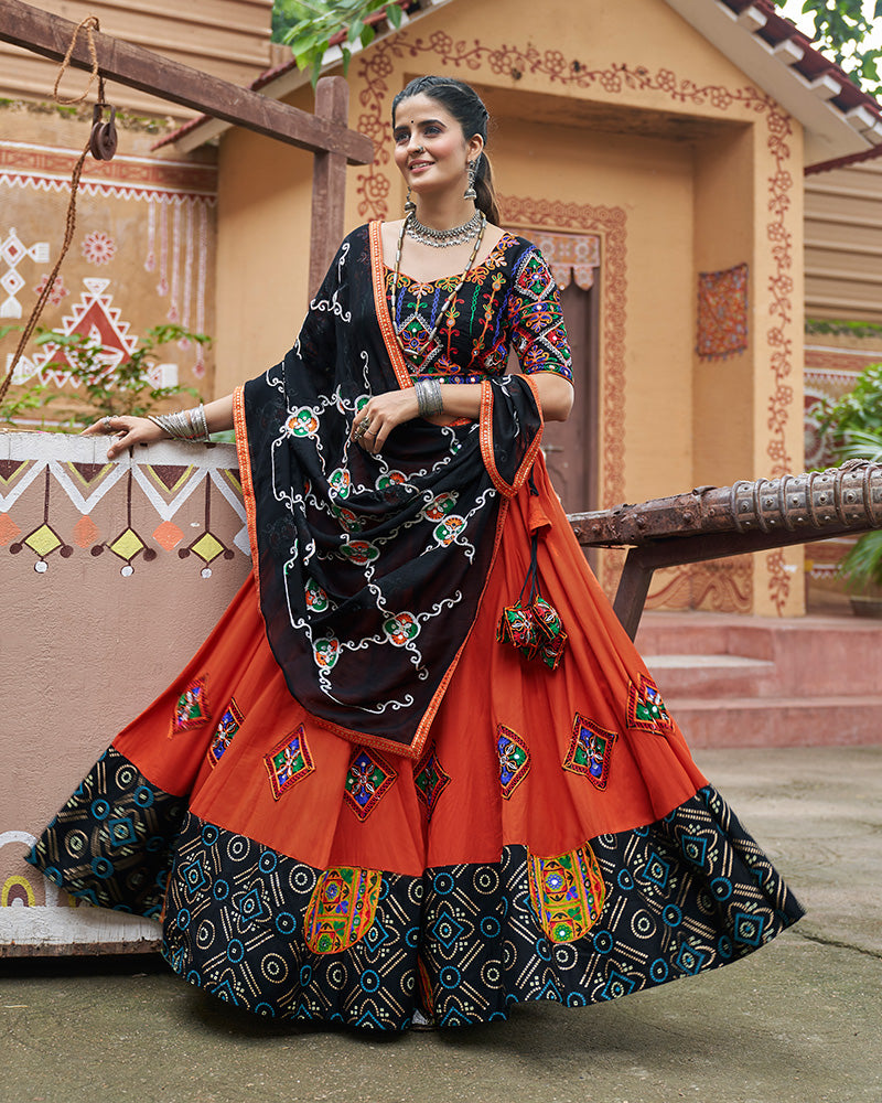 Orange Color Viscose Rayon Navratri Lehenga Choli