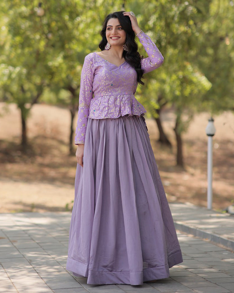 Lavender Color Vichitra Shimmer Crop Top Lehenga Choli