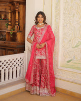 Rani Pink Color Viscose Jacquard Three Piece Gharara Suit