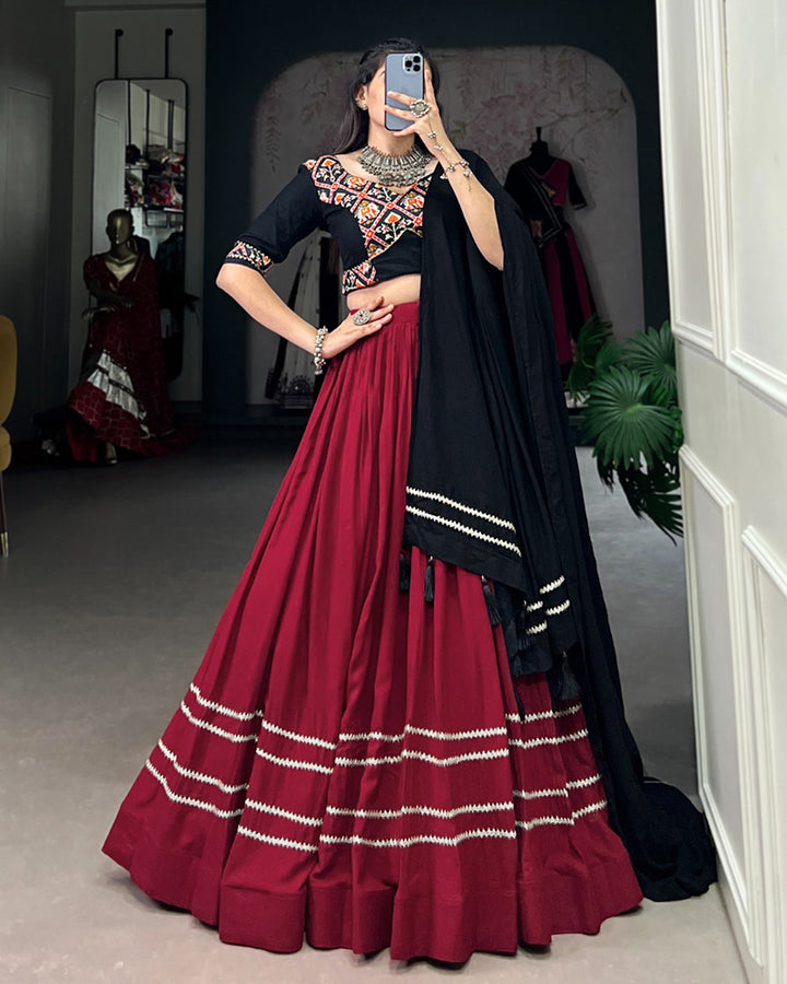 Maroon Color Rayon Full Stitched Navratri Lehenga Choli