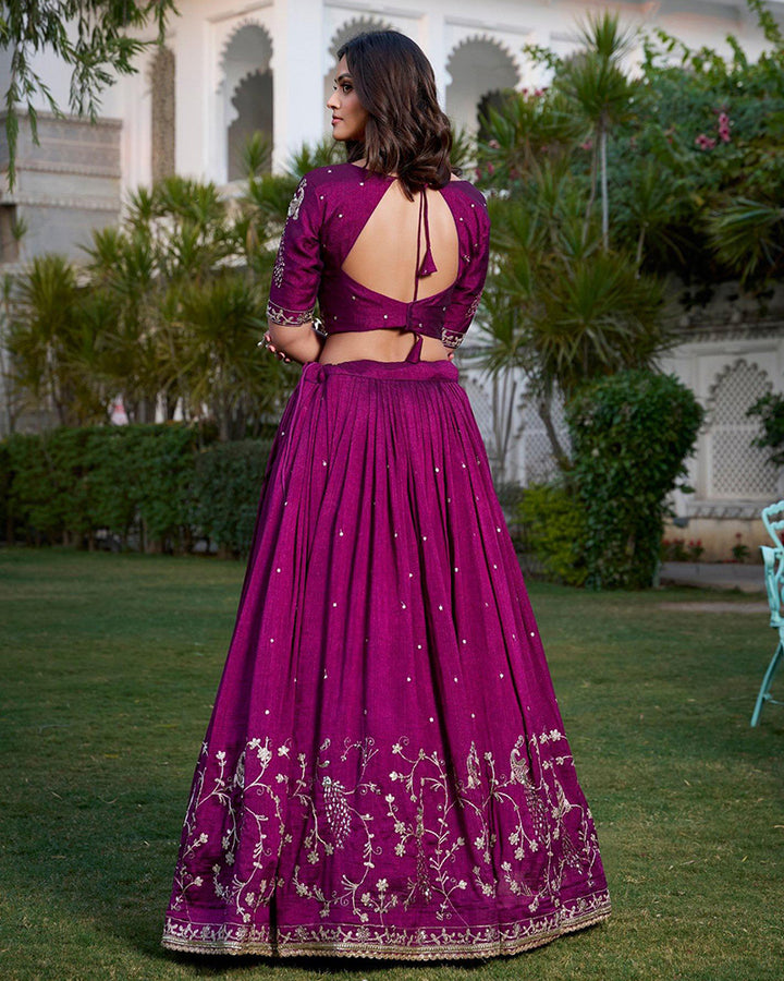 Wine Color Vichitra Silk Sequence Embroidery Lehenga Choli