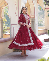 Maroon Color Anarkali Gown With Faux Blooming Dupatta