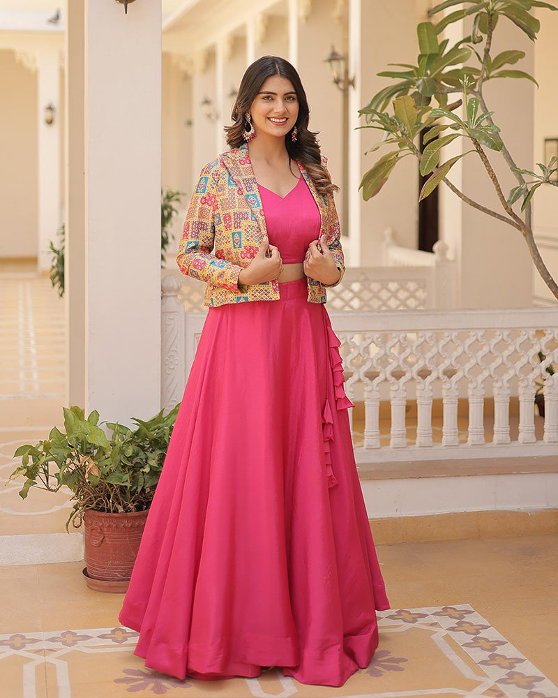 Pink Color Pure Chinnon Lehenga Choli