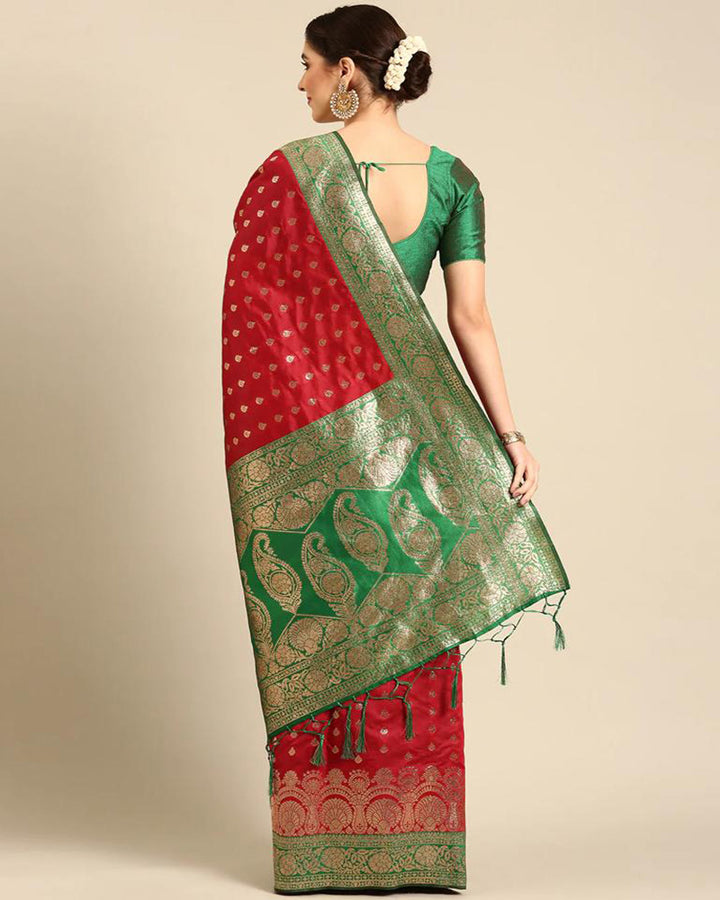 Red Color Banarasi Jacquard Soft Silk Saree