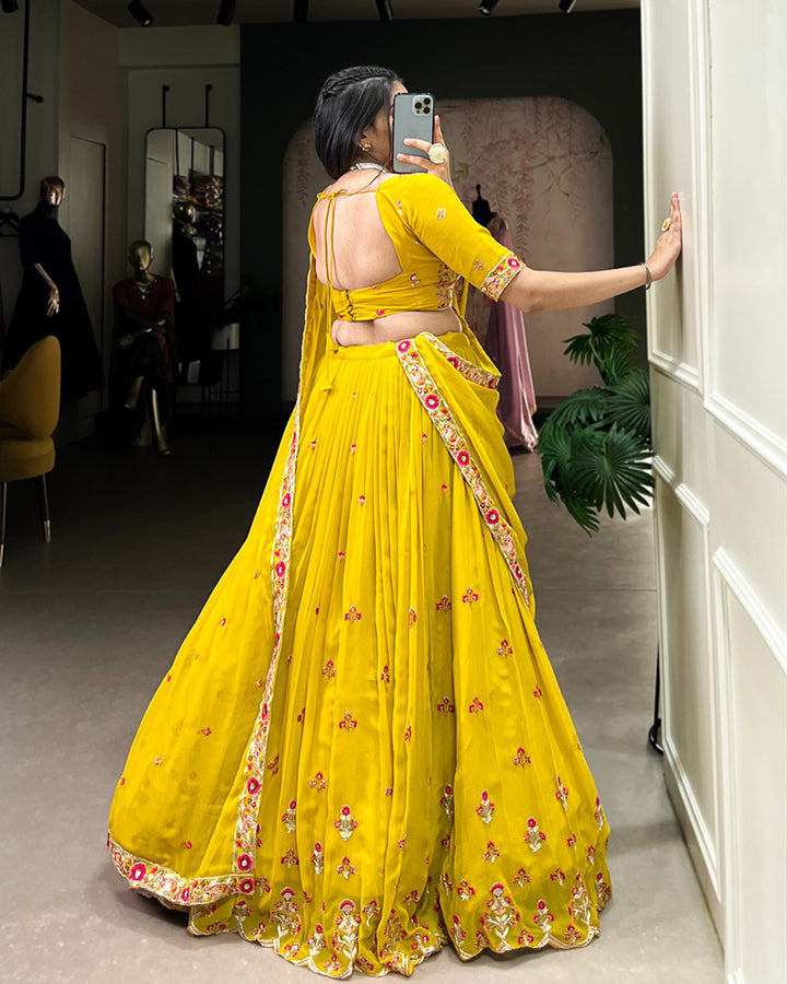 Yellow Color Georgette Embroidered Lehenga Choli