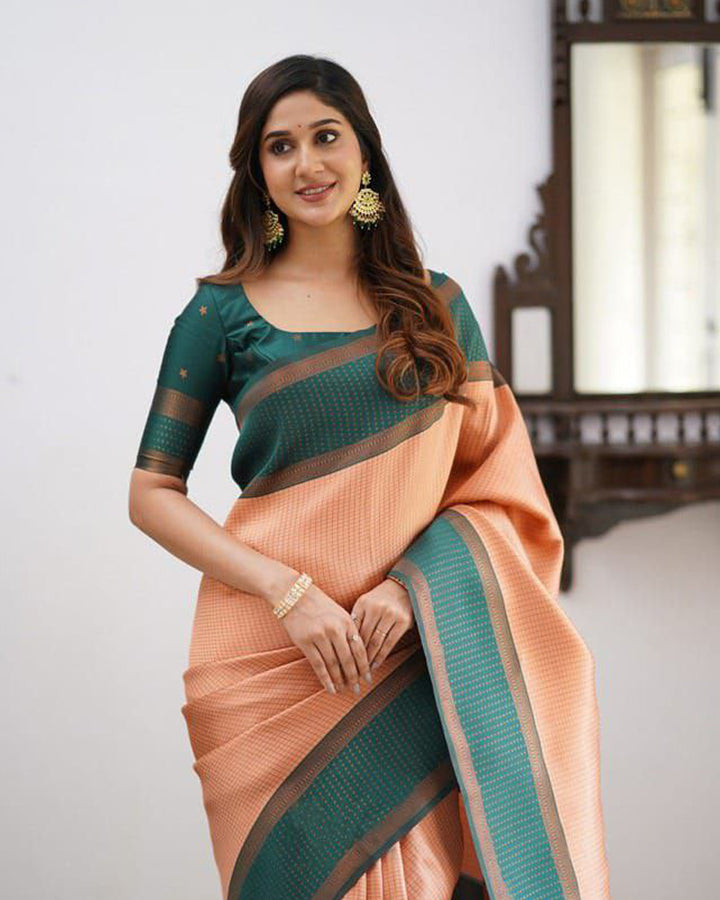 Green And Peach Color Soft Banarasi Silk Saree
