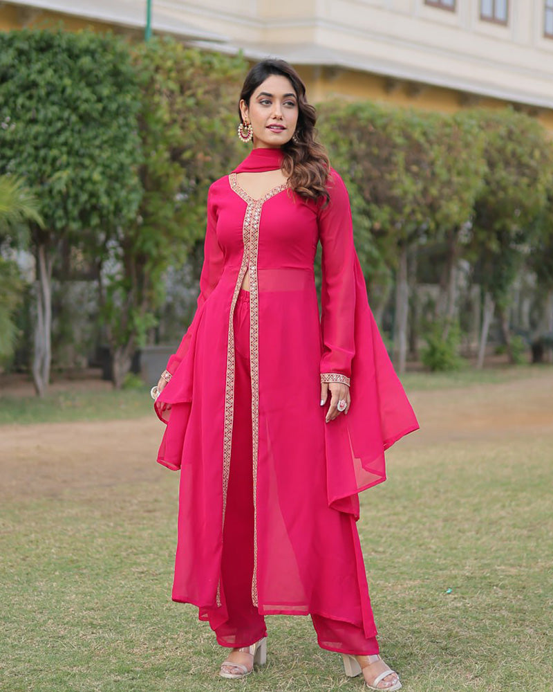 Western Designer Rani Pink Color Georgette Three Piece Kurti Suit TANHAI Western Designer Rani Pink Color Georgette Three Piece Kurti Suit TANHAI