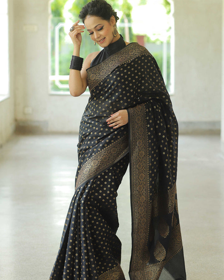 Black Color Banarasi Jacquard Soft Silk Saree