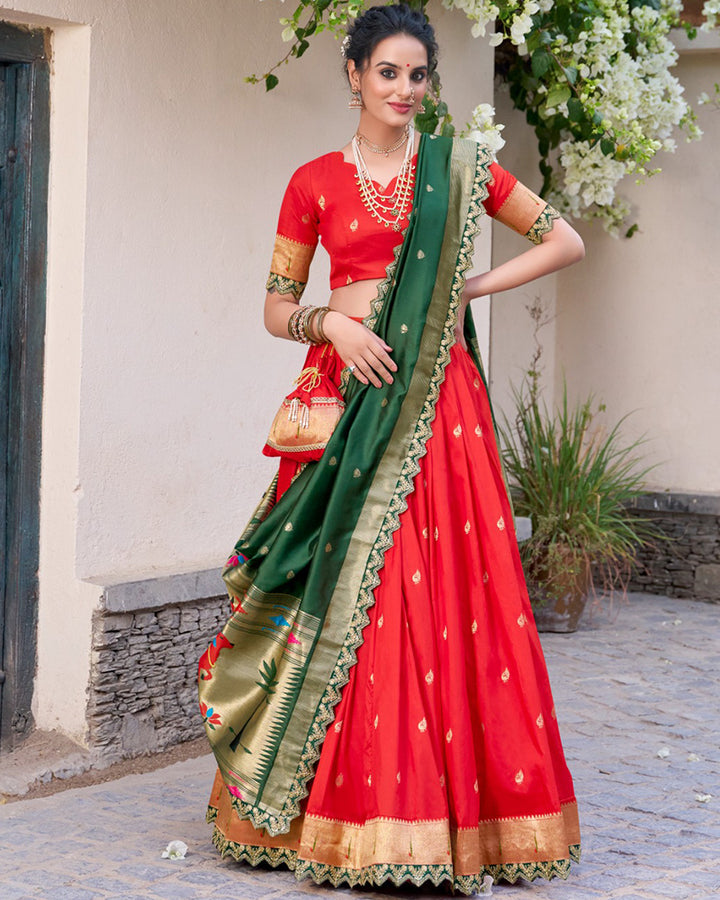 Red Color Jacquard Silk Half Saree