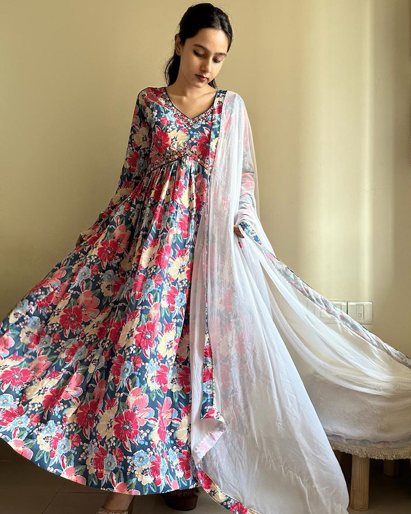 New Multi Color Alia Cut Cotton Three Piece Anarkali Suit