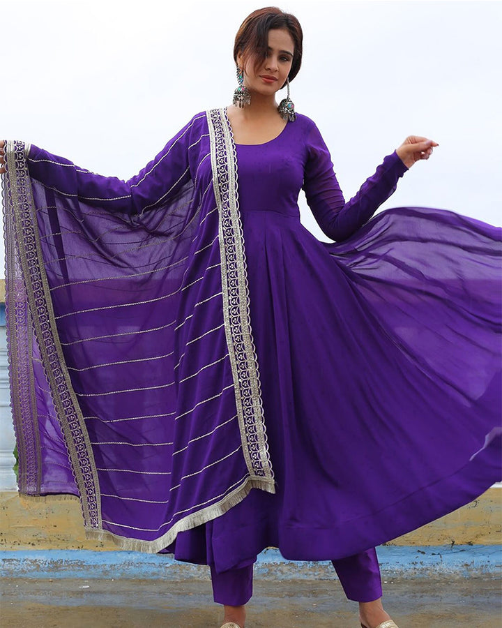 Purple Color Georgette Anarkali With Embroidered Dupatta