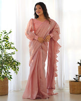 Peach Color Soft Organza Pre Drapped Saree