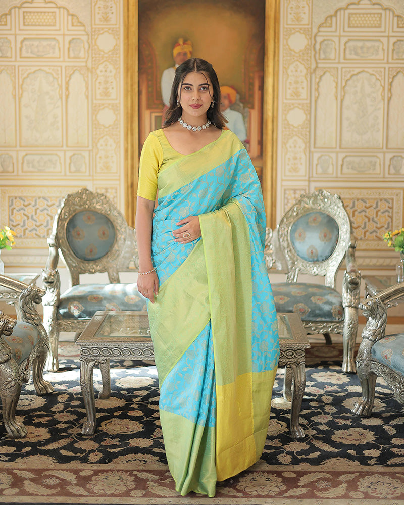 Sky Blue Color Kanjivaram Soft Silk Saree