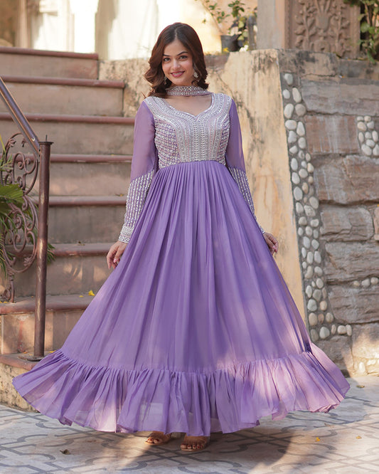 Lavender Color Star Georgette Embroidered Gown