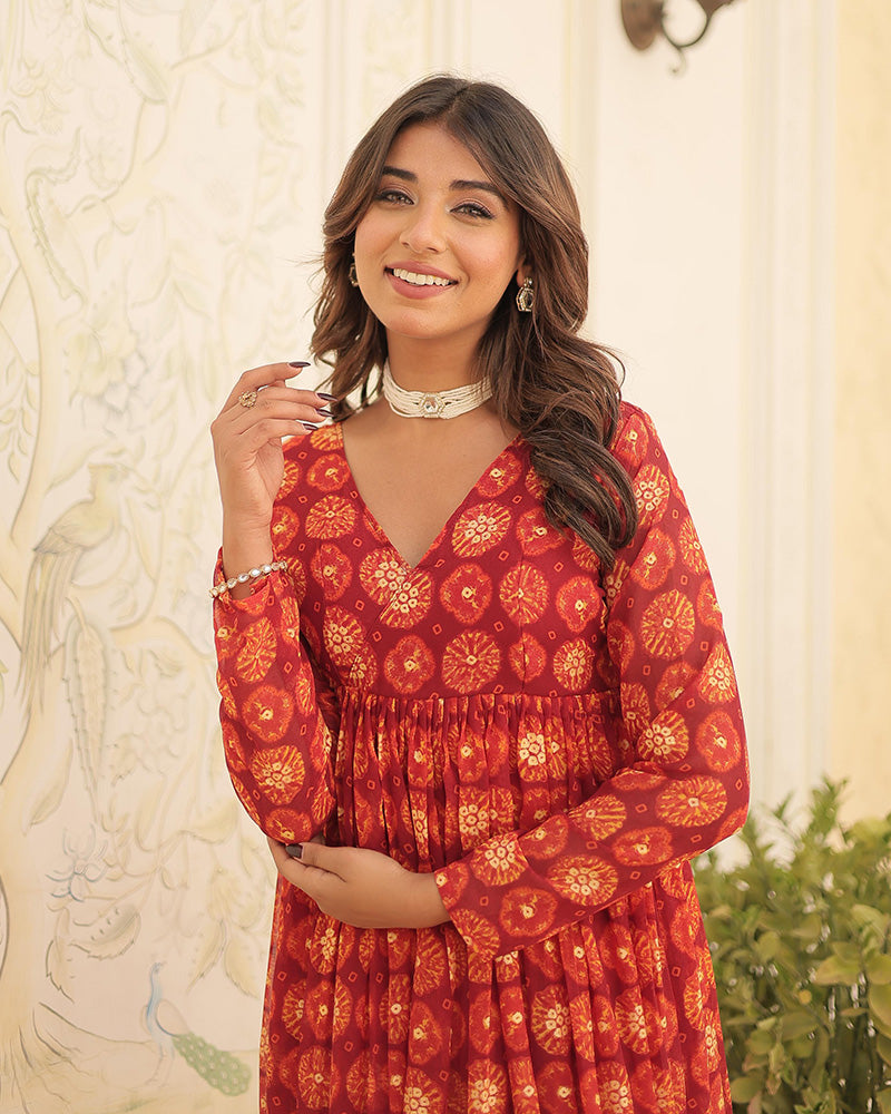 Designer Red Color Georgette Printed Co-Ord Set