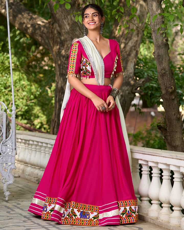 Rani Pink Color Pure Rayon Navratri Lehenga Choli