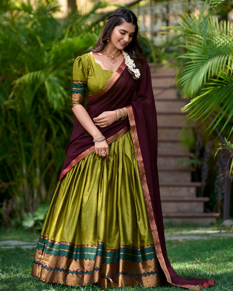 Olive Green Color Poly Cotton Lehenga Choli