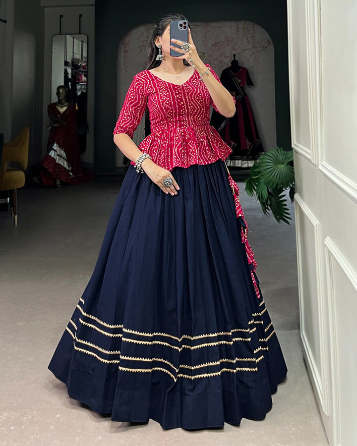 Navy Blue Color Cotton Navratri Lehenga Choli