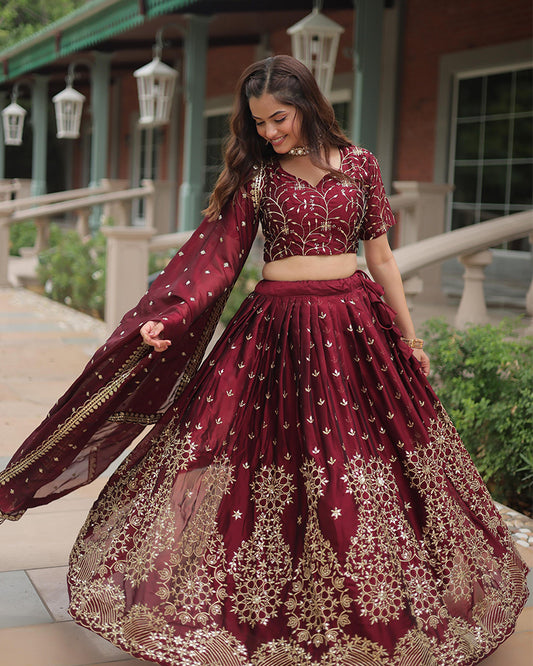 Maroon Color Rangoli Silk Embroidered Lehenga Choli