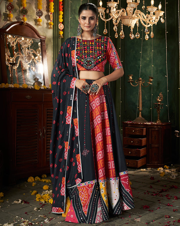 Black Color Maslin Cotton Printed Navratri Lehenga Choli