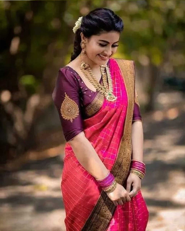 Pink Color Banarasi Jacquard Soft Silk Saree