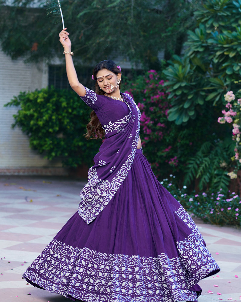 Purple Color Lightweight Cotton Chanderi Lehenga Set