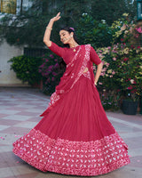 Red Color Lightweight Cotton Chanderi Lehenga Set