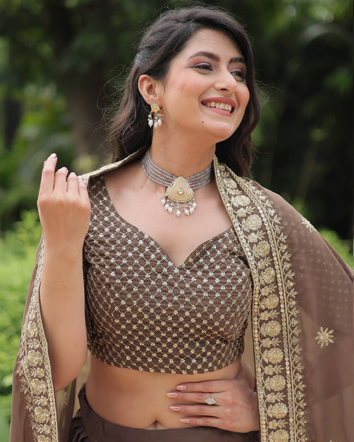 Brown Color Designing Blooming Lehenga Choli