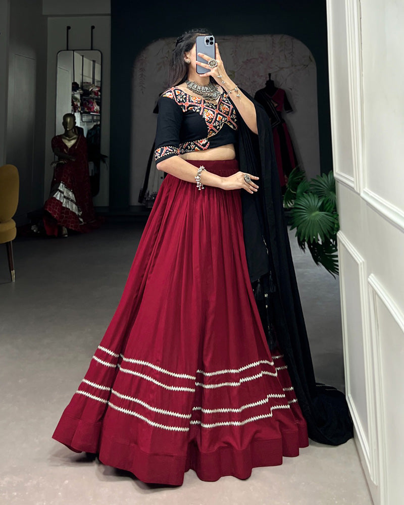 Maroon Color Rayon Full Stitched Navratri Lehenga Choli